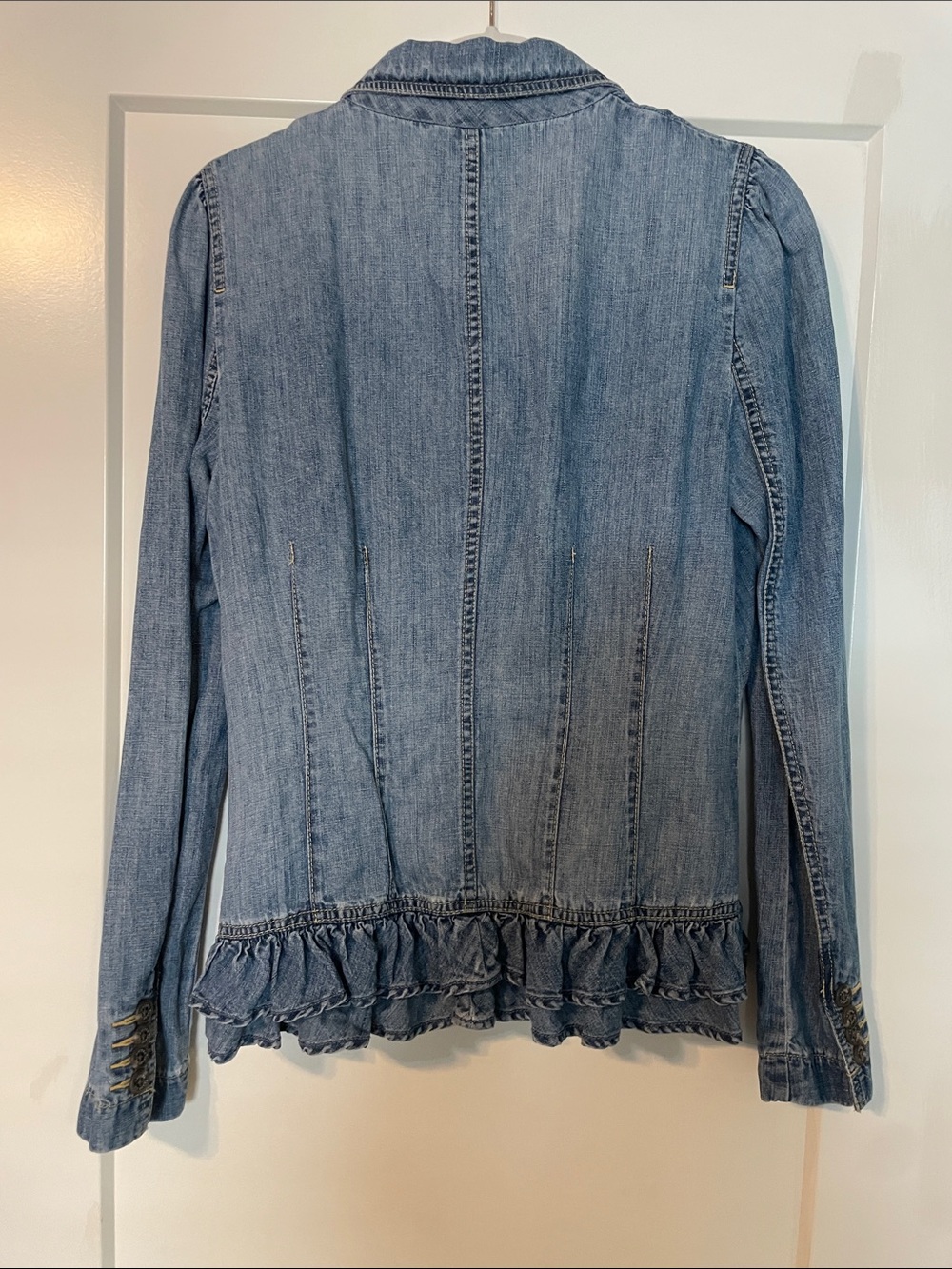 Ralph Lauren Light Blue Denim Ruffle Hem Blazer - Picture 2 of 5